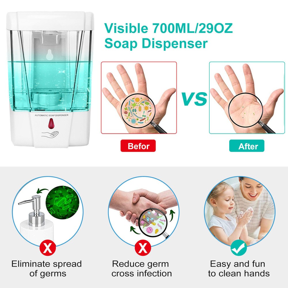 700MLAutomatic Liquid Soap Dispenser Handfree Touchless IR Sensor Wall Mount