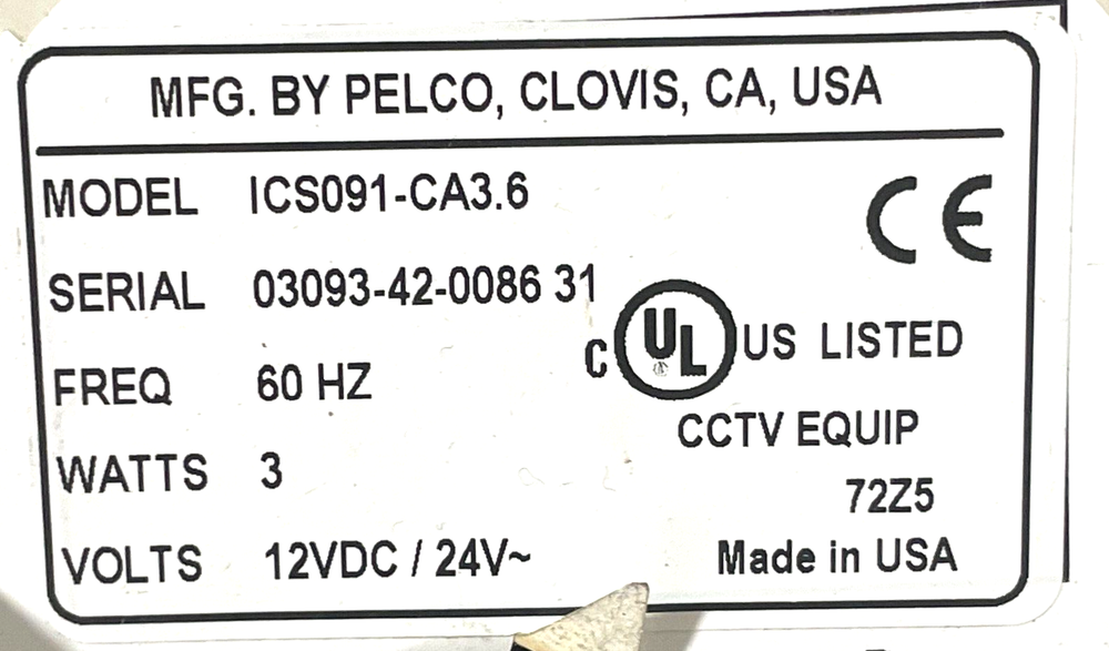 USED Pelco ICS090B-CA3.6 Dome-Style Camera