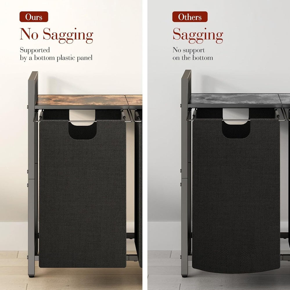 Laundry Basket Organizer, Hamper with Shelf Large, Rustic Brown、Black