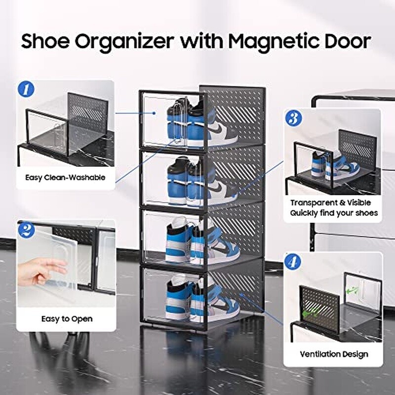 X-Large Stackable Shoe Storage Box W/ Magnetic Door 12 Pack Clear Organizer New