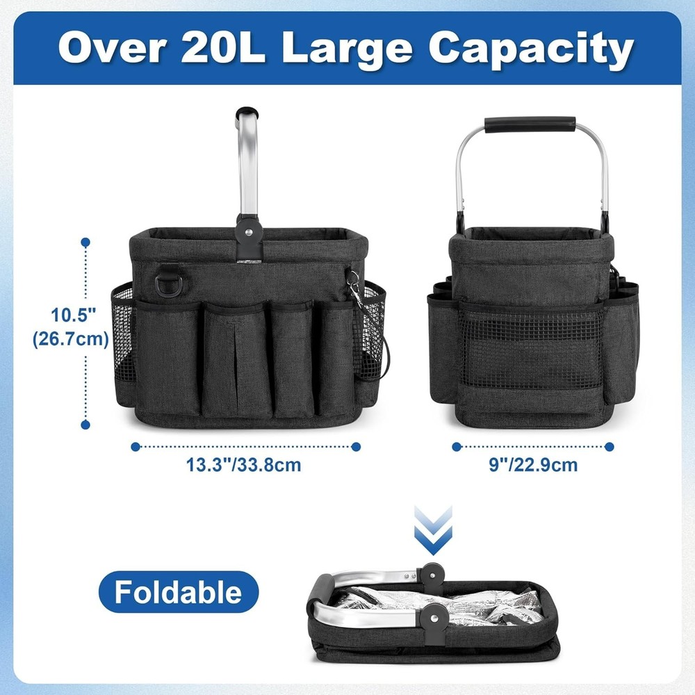 Chic Foldable Cleaning Caddy - 20L Capacity, Durable Nylon & Multi-Pocket Design