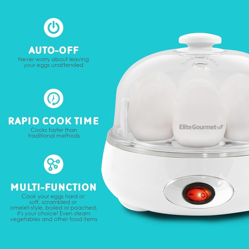Automatic Egg Cooker with Auto Shut-Off, Buzzer & 7 Egg Capacity, Classic White