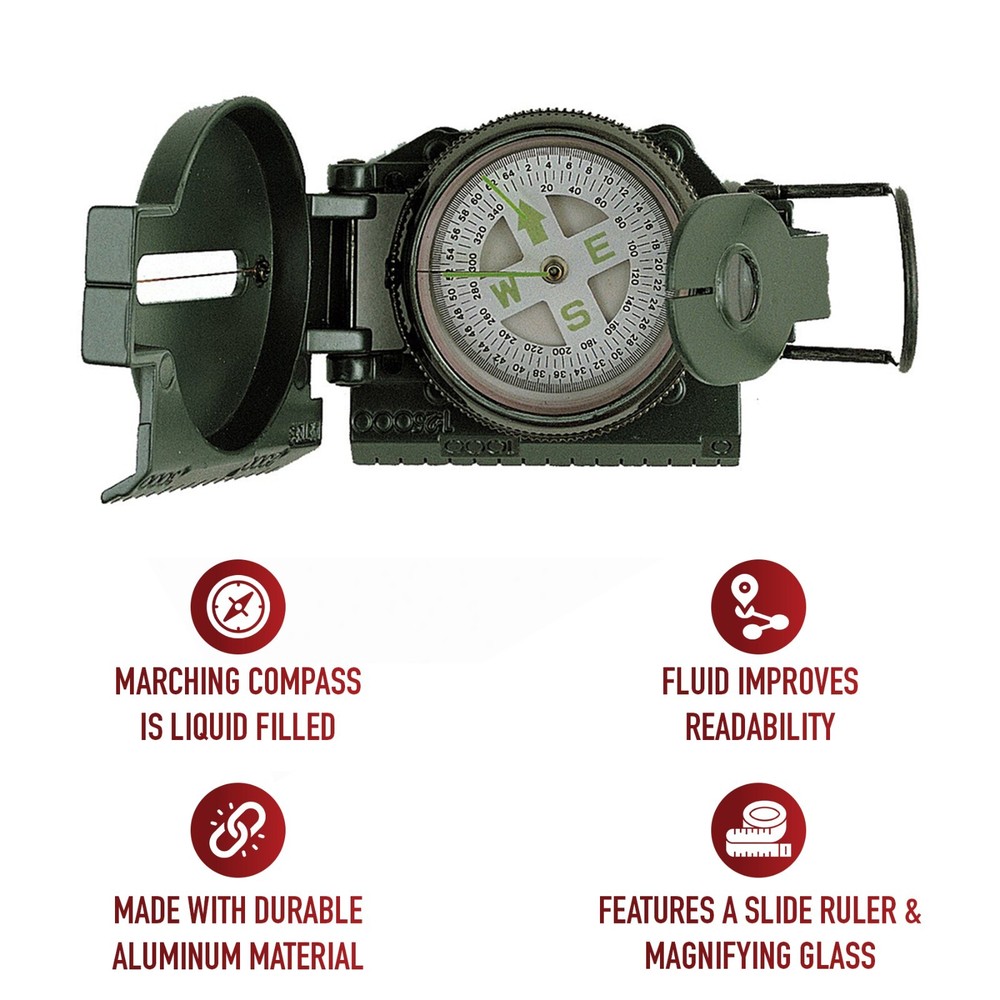Olive Drab Marching Compass With Slide Ruler & Magnifying Glass