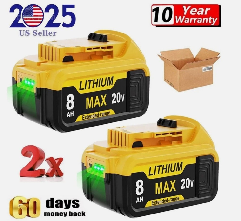 2PC 8.0Ah Battery Replace for Dewalt 20V DCB208 DCB206 Drill Tools LED Indicator