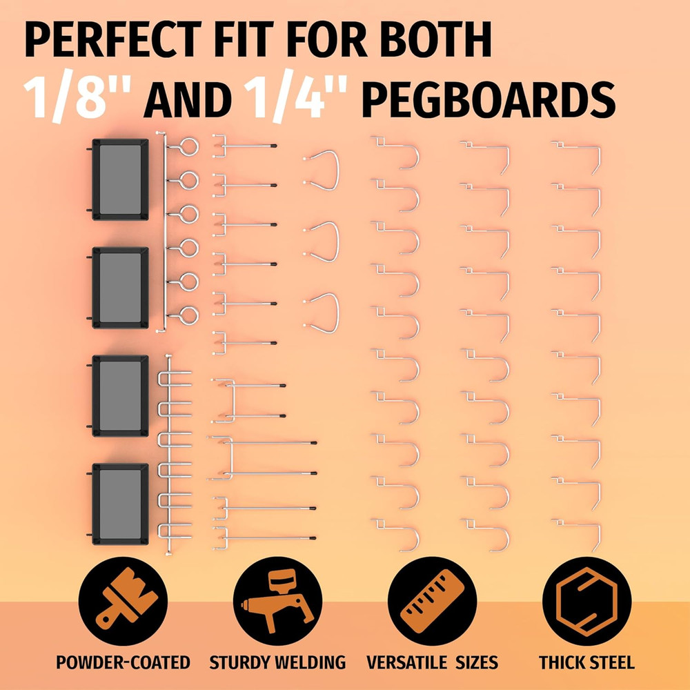 Pegboard Hooks Assortment 49PC Pegboard Accessories with Pegboard Bins