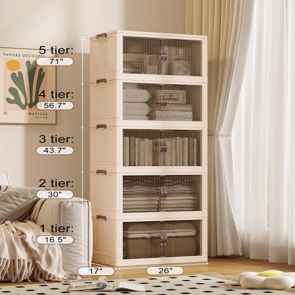 145Gal/580Qt Stackable Storage Bins Folding Collapsible Storage Bins with a L...
