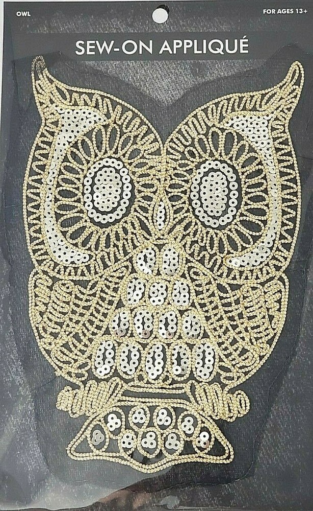 Metallic Sequin 9"  OWL Sew-On Applique - 1 pc