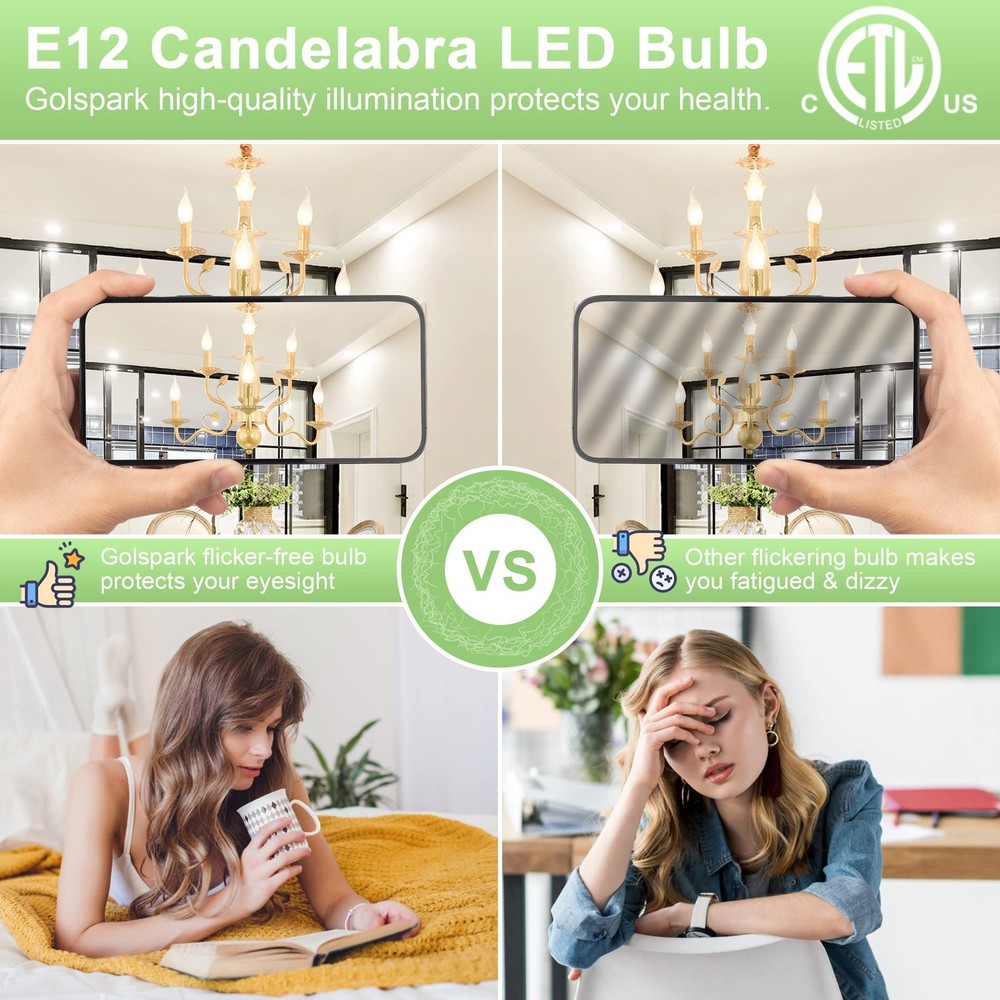 GOLSPARK E12 Candelabra LED Bulb Dimmable, 60W Equivalent 4000K Daylight Type...