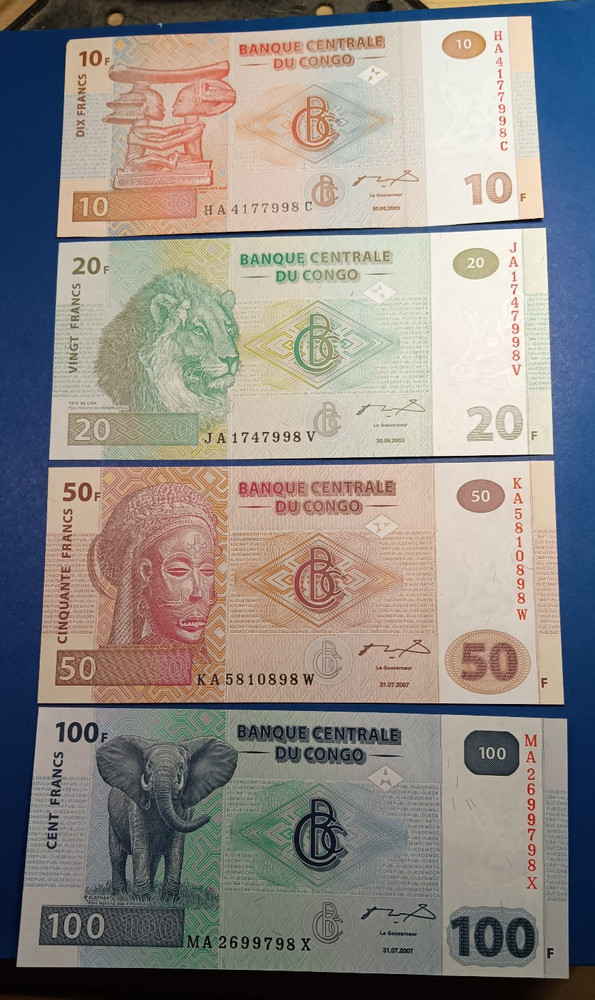 Congo 10 50 20 10 Centime UNC 2003 and 2007