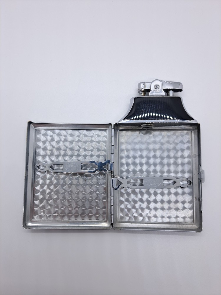 Vtg Ronson Mastercase Art Deco Cigarette Case Combo Lighter Black & Silver As Is