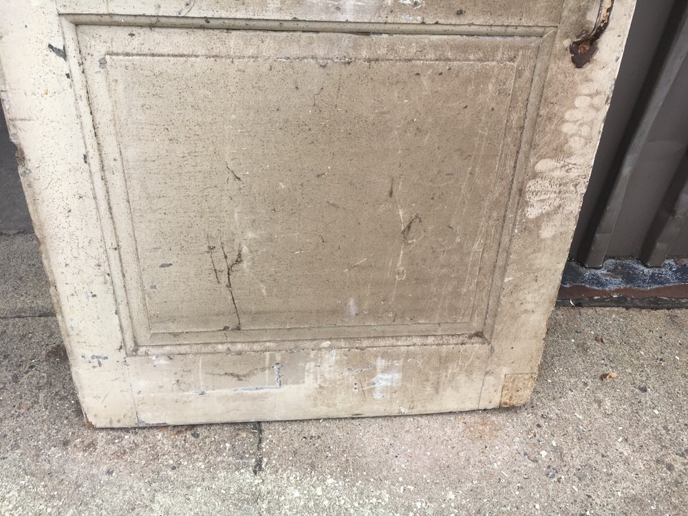 c1830 Raised panel door old crusty paint 77 x 29.5" - Five panel old hardware