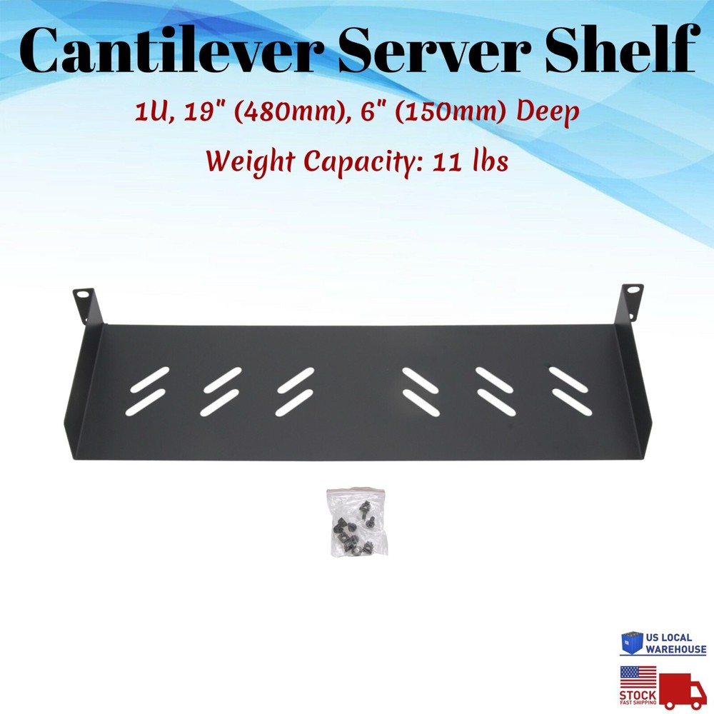 1U 19" Server Shelf Tray Vented Rack Mount Cantilever 6" Deep Depth Network