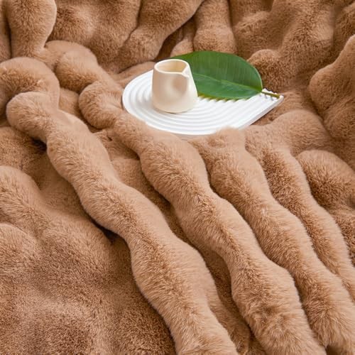 Blanket for Couch - Bread Grid Rabbit Plush Soft Warm Queen(90"x90") Coffee