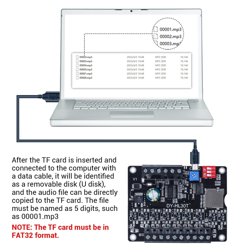 30W Voice Playback Module DC 9-24V Voice Broadcast Device 9 Trigger Interface...