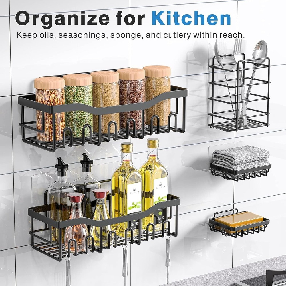 5 Pack Stainless Steel Shower Caddy Organizers, No Drill Storage Solution