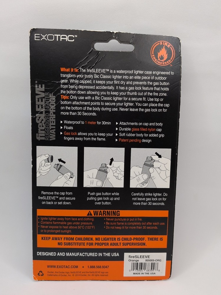 Exotac fireSLEEVE Ruggedized Waterproof Lighter Case - ORANGE