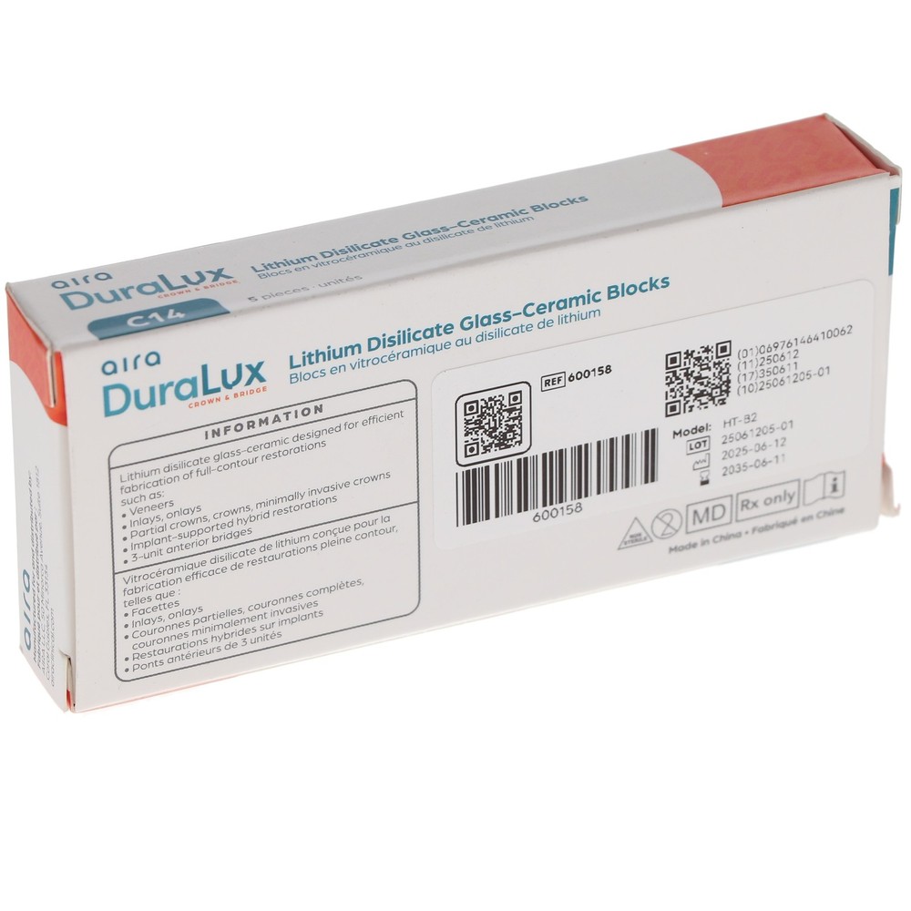 Aira 600158 DuraLux IPS e.max Type Blocks CAD HT C14 B2 5/Pk