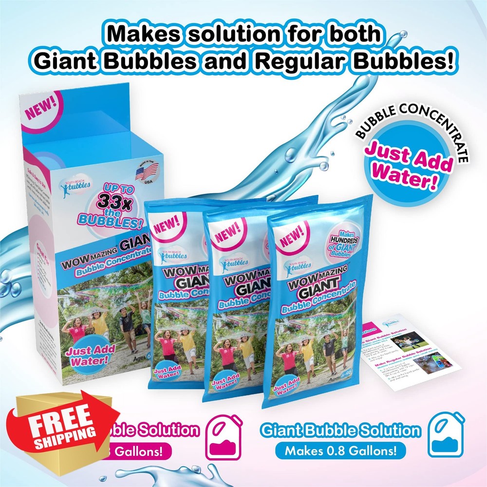 WOWMAZING Giant Bubbles Refill Solution 2.3 Gallons 3 Pouches Kids