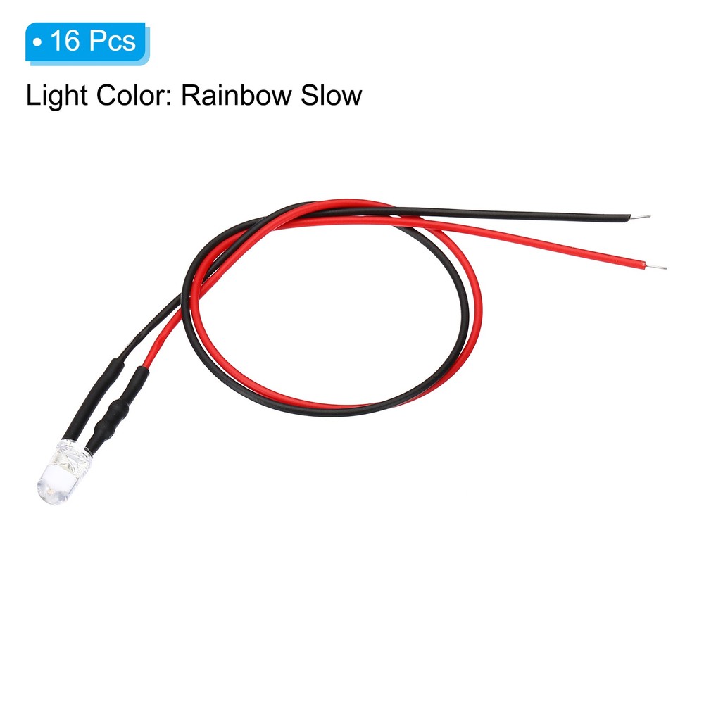 5mm LED Diode Light, 16Pcs 12V DC Pre Wired LED Light Bulb, Rainbow Slow Light