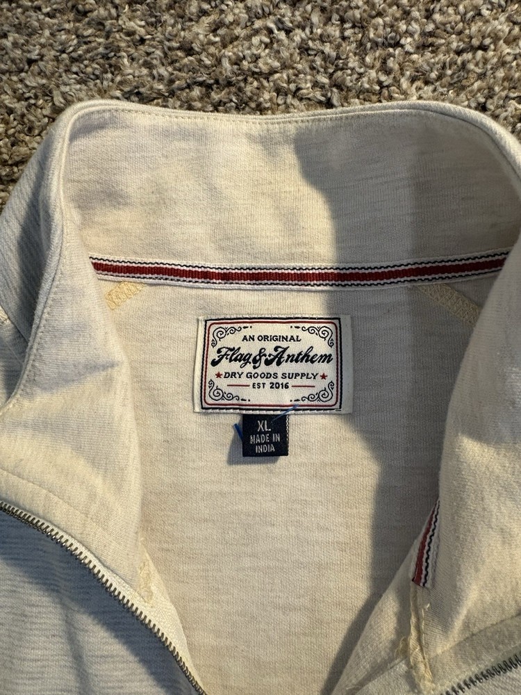 Flag & Anthony Cream Quarter-Zip Pullover Size XL Yellow Stitch