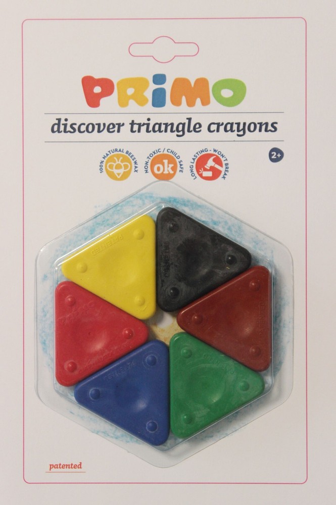 Primo Triangular Crayons, 6 Colors, Virtually Unbreakable & User Grip Friendly