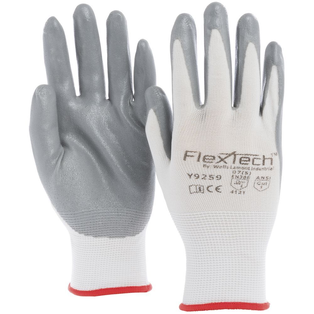 Tucker FlexTech White Knit Work Gloves with Grey Nitrile Palm - Small