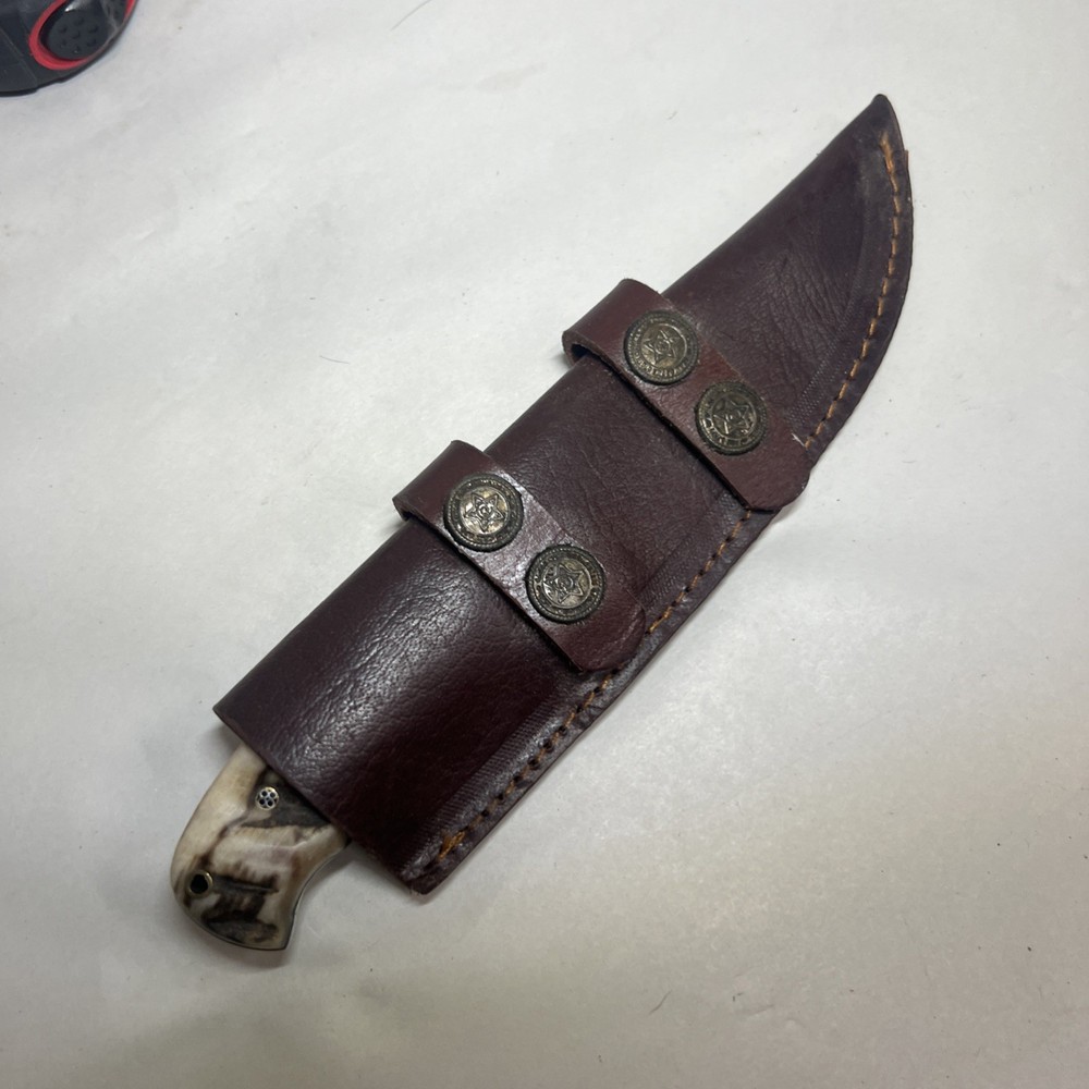 Custom 8.5”Fixed Knife w/ Bone Handle W/Leather Sheath