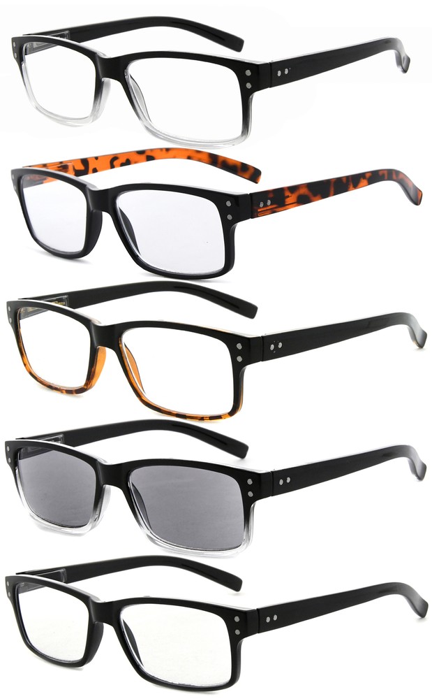 Eyekepper 5 pack Retro Reading Glasses with Spring Hinges Men Include Sunglasses
