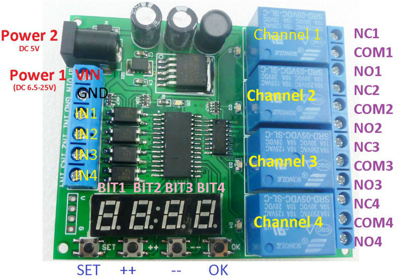 12V 4 Channel Delay Relay Shield Board Cycle Timer Switch Module PLC Smart Home