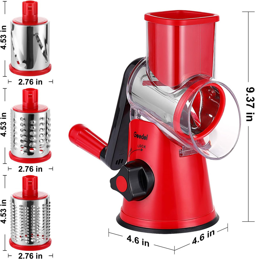 Rotary Cheese Grater, Kitchen Mandoline Vegetable Slicer with 3 Interchangeable