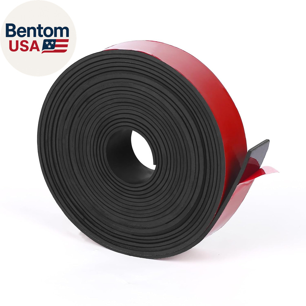 Adhesive Solid Rubber Strips, 1" Wide X 1/16" Thick X 180" Long Self Stick Black