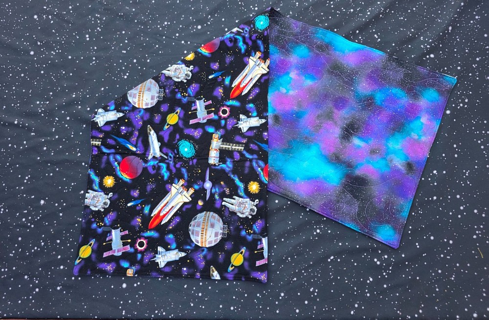 Handmade Quilted Table runner space astronauts galaxy planets rockets spaceship