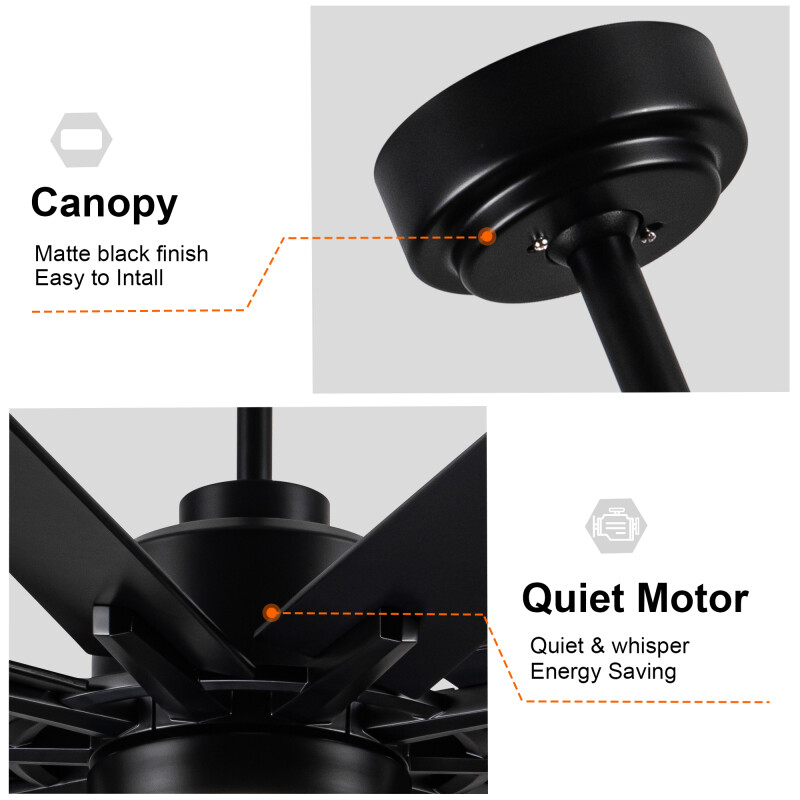 Modern 72 in Ceiling Fan with LED Light, Remote Control, 10 Blades, Black