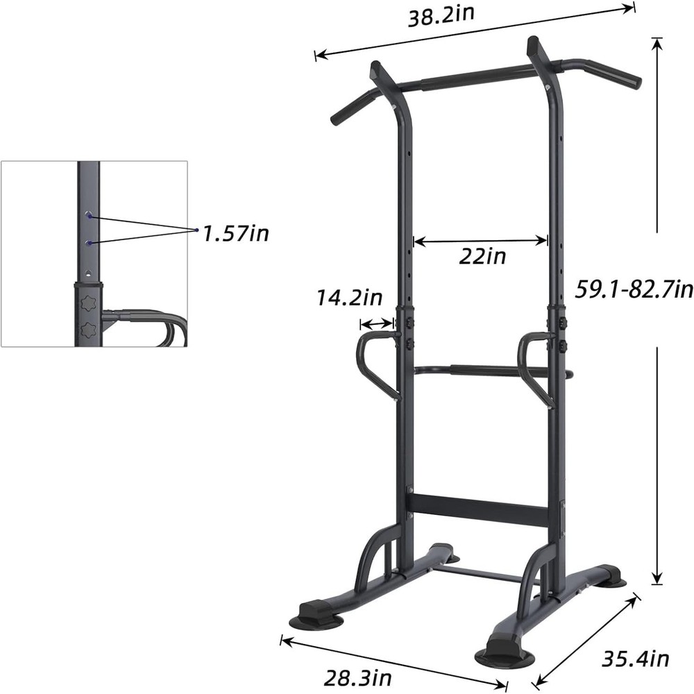 Power Tower Adjustable Height Pull Up & Dip Station Multi-Function Home Stren...