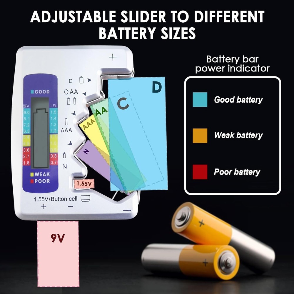 Handheld Digital Battery Checker with Quick Read LCD for C, AA, AAA, D Batteries