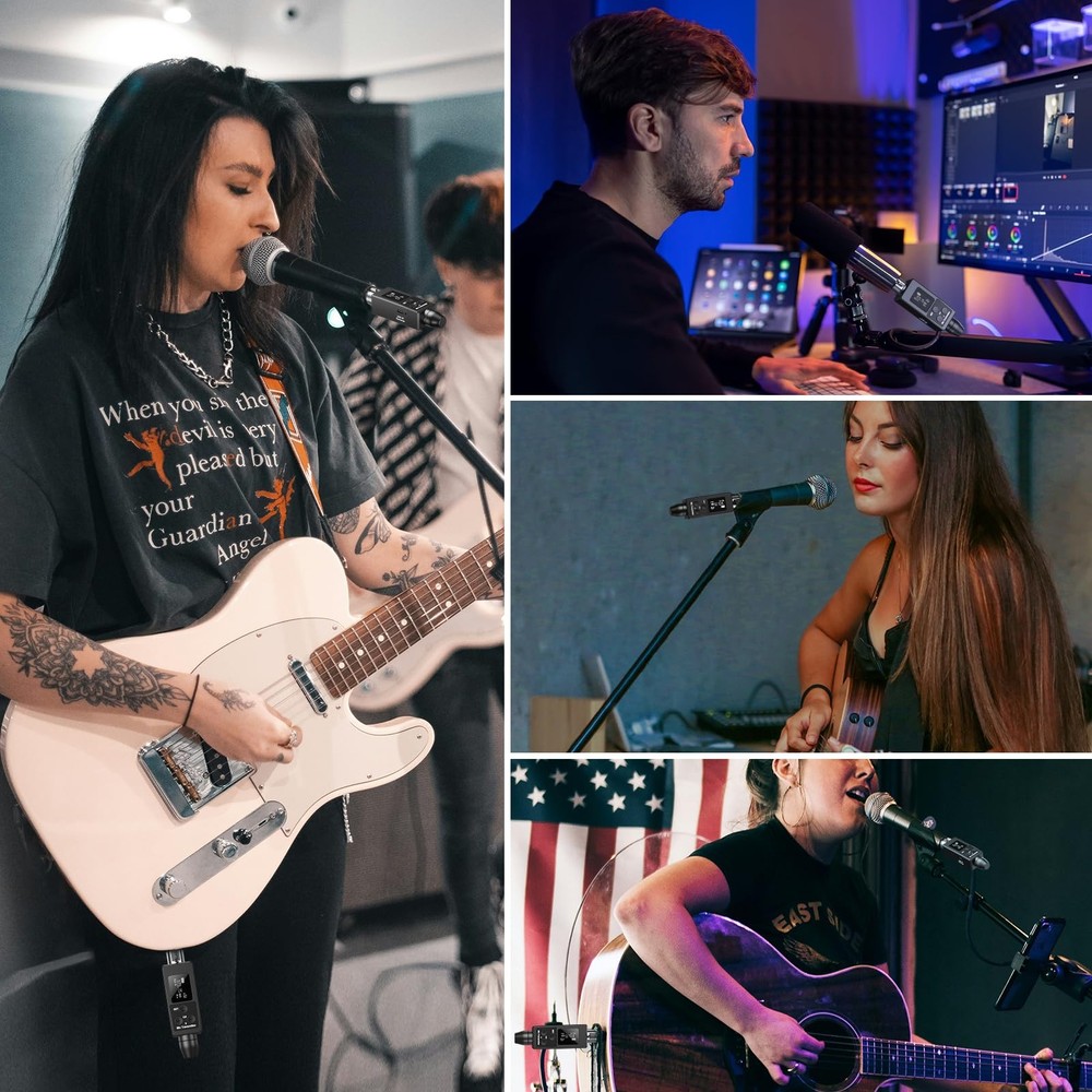 Wireless XLR Transmitter and Receiver Rechargeable Mic Adapter UHF 98ft Range...