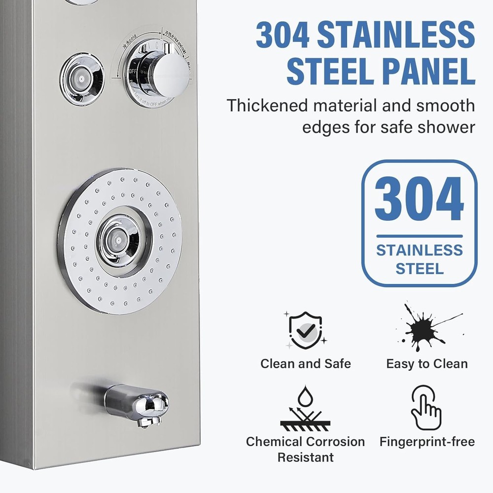 Stainless Steel 6-Function Shower Tower with Handheld & Temperature Display