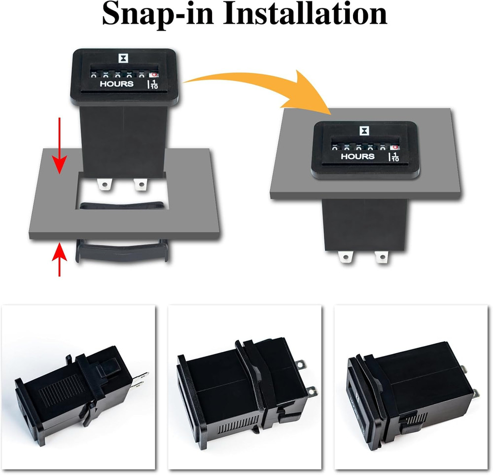 Jayron JR-HM001 Snap in Mechanical Hour Meter Rectangular Hour Meter for DC 6V t