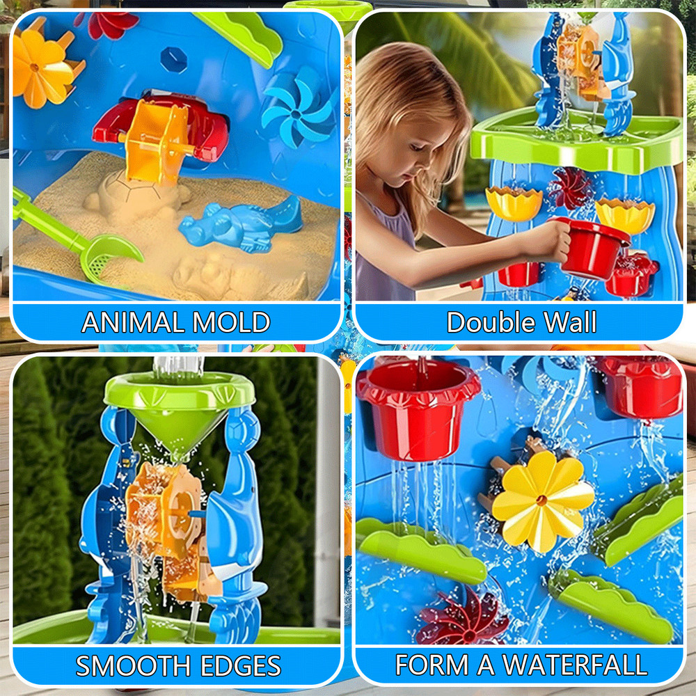 Sand and Water Table for Toddlers, Double-Sided Kids Activity Waterfall Playset
