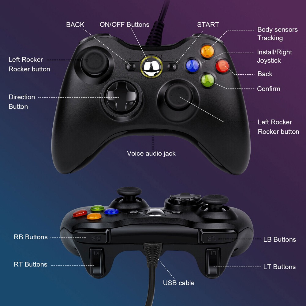 Wired PC Controller for Xbox 360, Game Controller for Steam PC Xbox 360 Slim