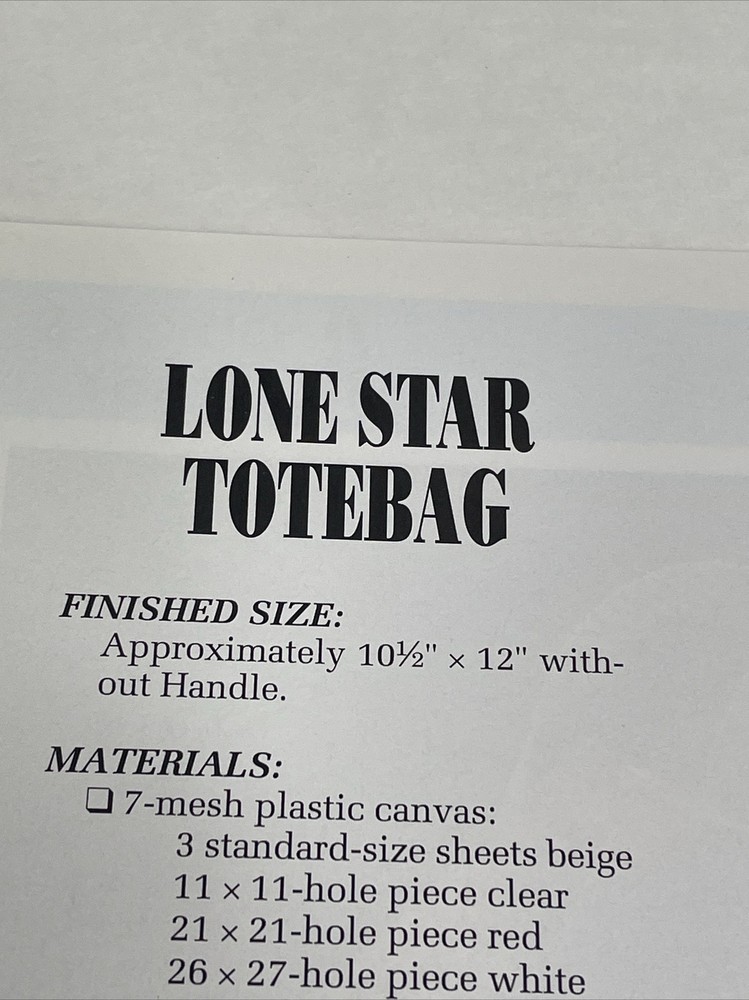 Lone Star Totebag Annie's Attic Plastic Canvas Pattern
