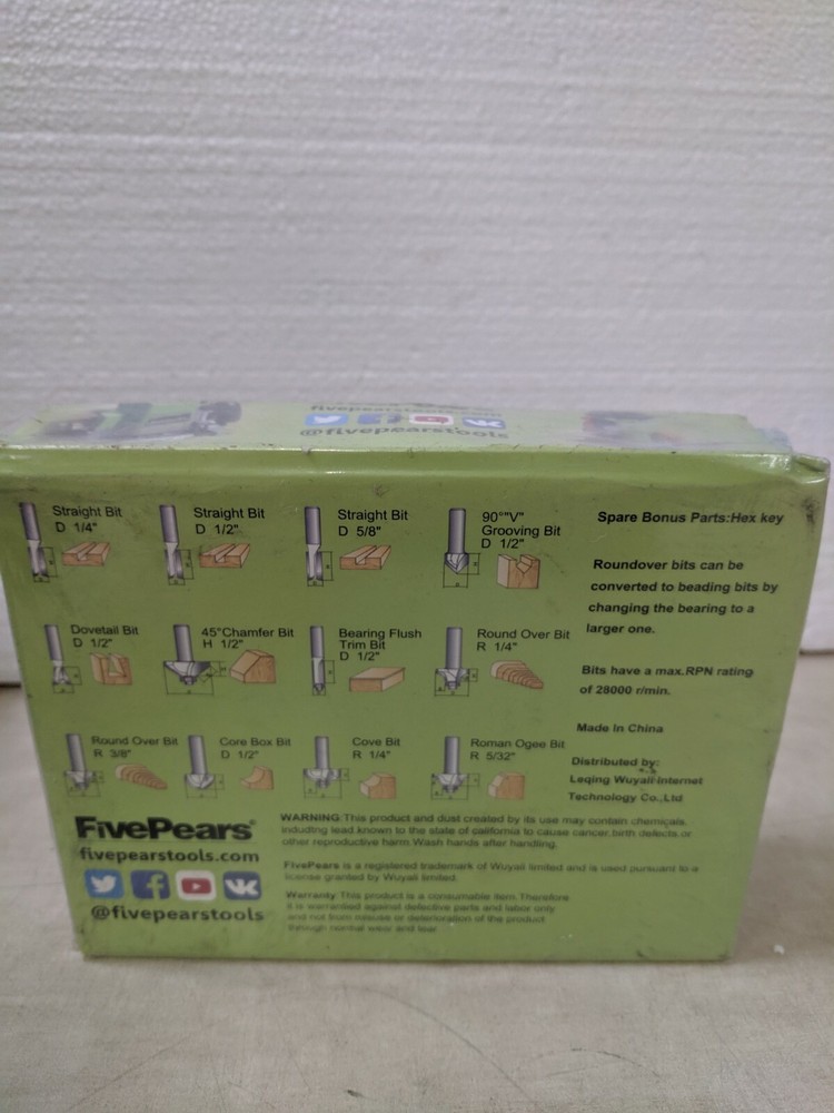 FivePears Tungsten 12pcs Router Bit Set Woodworking