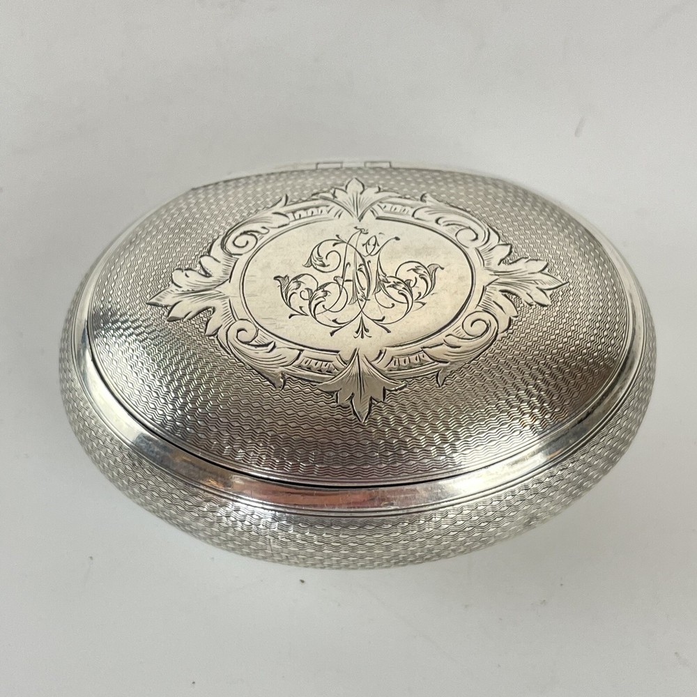 Antique French Solid Silver Squeeze Open Oval Snuff Box 7cm X 5.5cm
