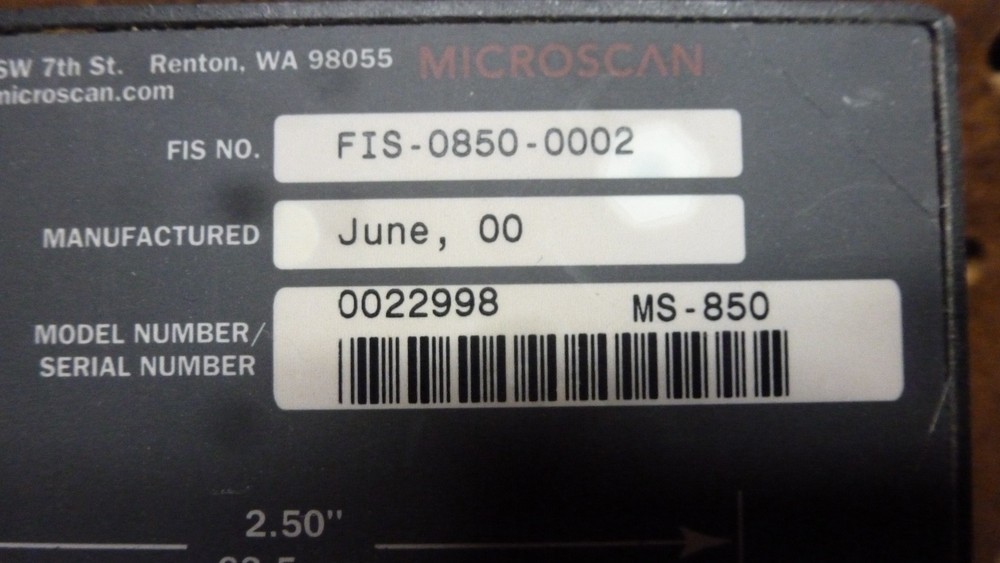 Microscan FIS-0850-0002, MS-850 Fixed Barcode Scanner *PLZ READ*