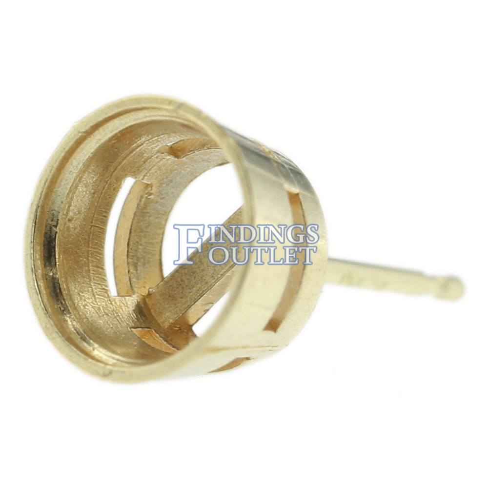 14k Yellow Gold Round Bezel Stud Earring Mounting Setting Push Back Post