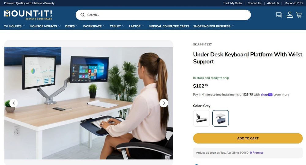 Mount-It! Under Desk Keyboard Platform With Wrist Support | MI-7149