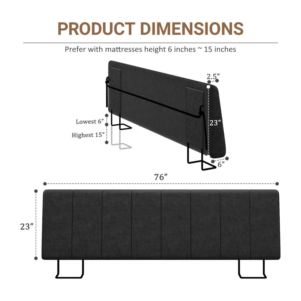 King Size Upholstered Linen Headboard Black Thick Bed