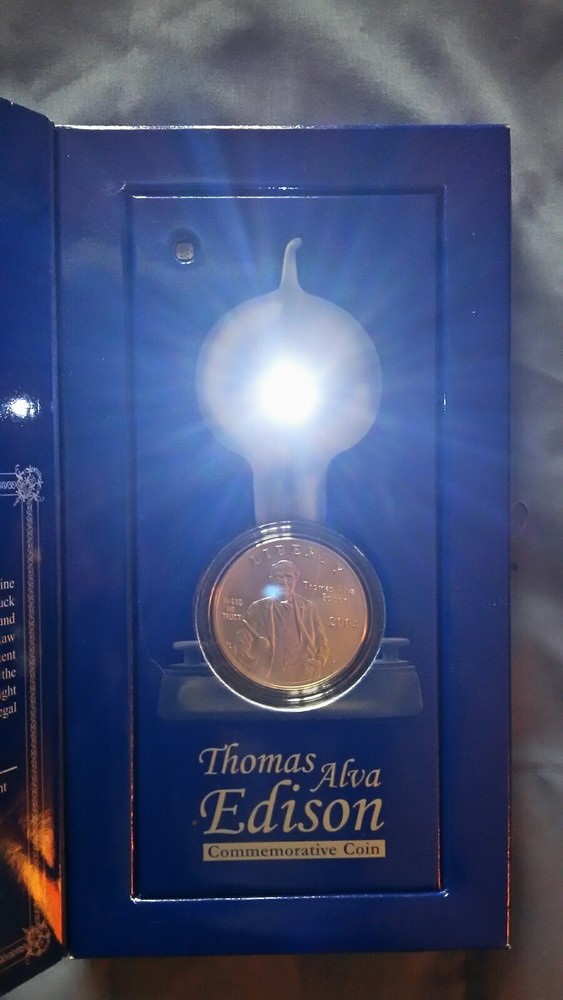 2004 THOMAS ALVA EDISON COMMEMORATIVE COIN SETS "PERFECT" WITH WORKING LIGHTS"