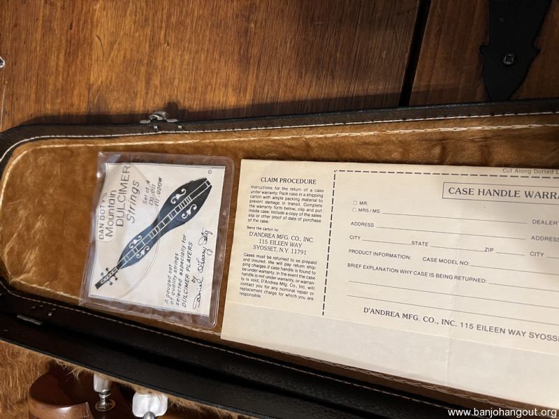 Daniel Doty mountain dulcimer with case and Doty papers