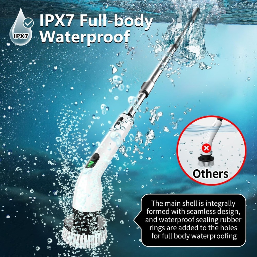 Revolutionary Waterproof Electric Spin Scrubber with Adjustable Extension Handle
